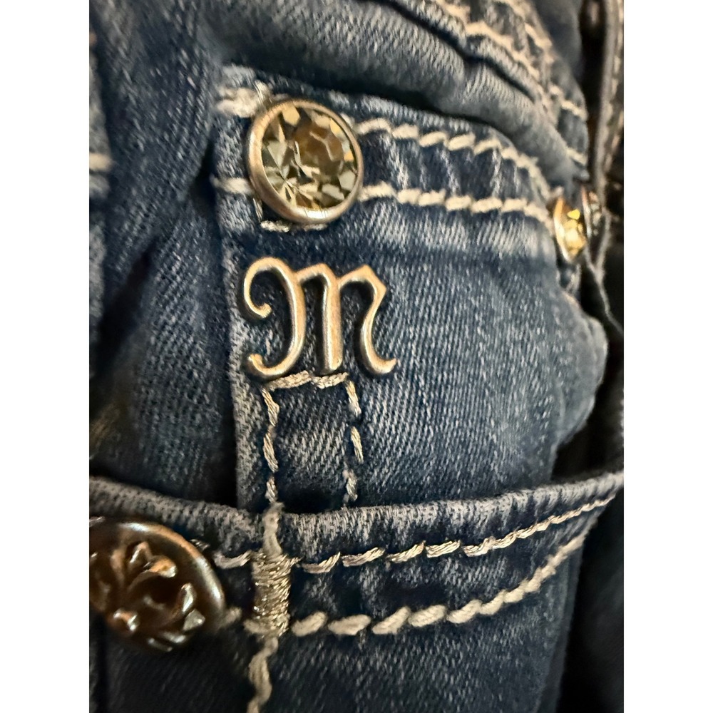 Miss Me JE6033GL Skinny Jeggings Dark Wash Fleur De Lis Rhinestone Jeans 28 - Picture 5 of 9